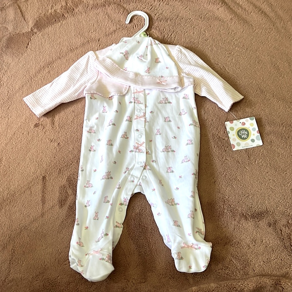 NWT Little Me 3M Bunny Button Up Sleeper